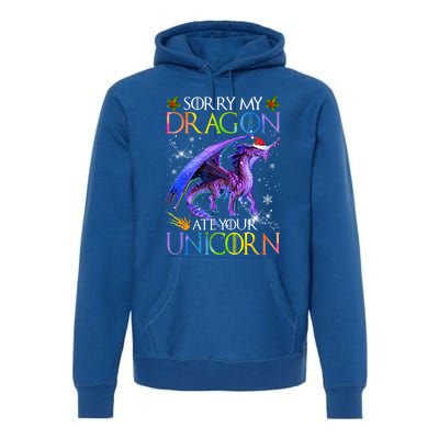 Sorry My Dragon Ate Your Unicorn Christmas Dragon Xmas Gift Premium Hoodie