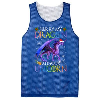 Sorry My Dragon Ate Your Unicorn Christmas Dragon Xmas Gift Mesh Reversible Basketball Jersey Tank