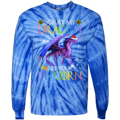 Sorry My Dragon Ate Your Unicorn Christmas Dragon Xmas Gift Tie-Dye Long Sleeve Shirt