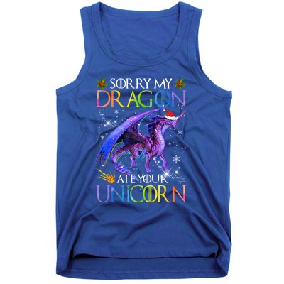 Sorry My Dragon Ate Your Unicorn Christmas Dragon Xmas Gift Tank Top