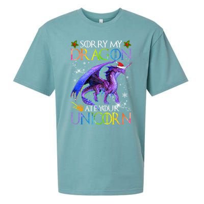 Sorry My Dragon Ate Your Unicorn Christmas Dragon Xmas Gift Sueded Cloud Jersey T-Shirt