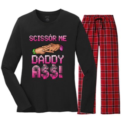 Scissor Me Daddy A$$ Hand Funny Trendy Wrestling Meme Joke Women's Long Sleeve Flannel Pajama Set 