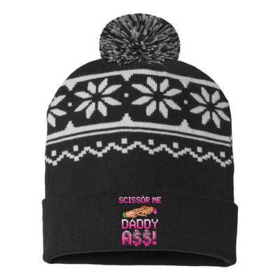 Scissor Me Daddy A$$ Hand Funny Trendy Wrestling Meme Joke USA-Made Snowflake Beanie