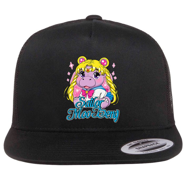 Sailor Moo Deng Funny Hippo Moo Deng Cute Flat Bill Trucker Hat