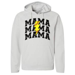 Softball Mama Distressed Lightning Bolt Mom Performance Fleece Hoodie