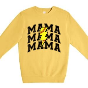 Softball Mama Distressed Lightning Bolt Mom Premium Crewneck Sweatshirt