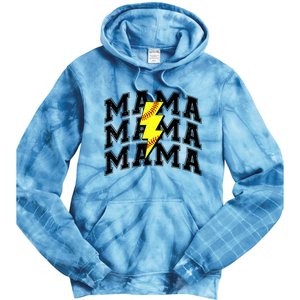 Softball Mama Distressed Lightning Bolt Mom Tie Dye Hoodie