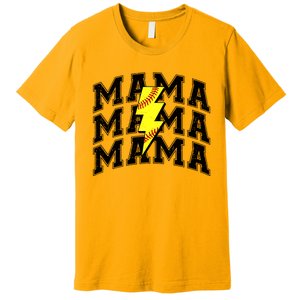 Softball Mama Distressed Lightning Bolt Mom Premium T-Shirt