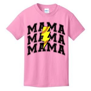 Softball Mama Distressed Lightning Bolt Mom Kids T-Shirt