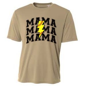 Softball Mama Distressed Lightning Bolt Mom Cooling Performance Crew T-Shirt