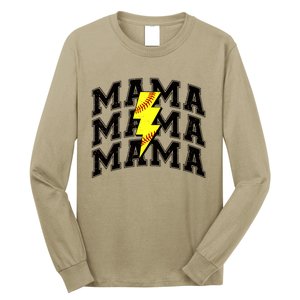 Softball Mama Distressed Lightning Bolt Mom Long Sleeve Shirt