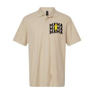 Softball Mama Distressed Lightning Bolt Mom Softstyle Adult Sport Polo