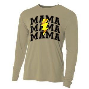 Softball Mama Distressed Lightning Bolt Mom Cooling Performance Long Sleeve Crew