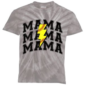 Softball Mama Distressed Lightning Bolt Mom Kids Tie-Dye T-Shirt