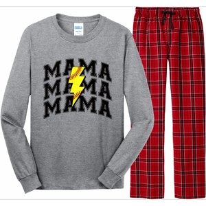 Softball Mama Distressed Lightning Bolt Mom Long Sleeve Pajama Set