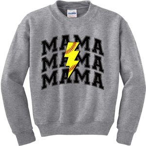 Softball Mama Distressed Lightning Bolt Mom Kids Sweatshirt