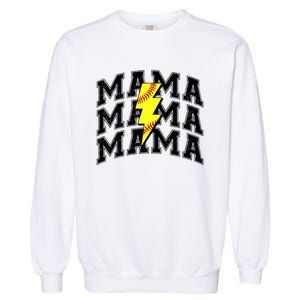 Softball Mama Distressed Lightning Bolt Mom Garment-Dyed Sweatshirt