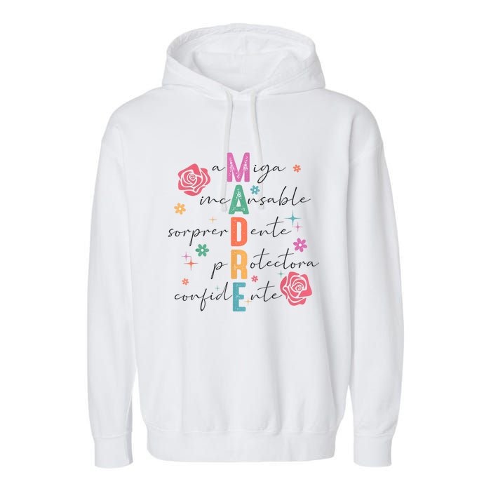 Spanish Mothers Day Retro Madre Retro Mama Garment-Dyed Fleece Hoodie