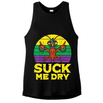 Suck Me Dry Crawfish Retro Mardi Gras Ladies PosiCharge Tri-Blend Wicking Tank