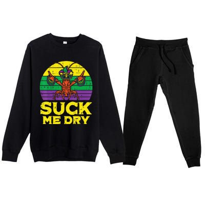 Suck Me Dry Crawfish Retro Mardi Gras Premium Crewneck Sweatsuit Set