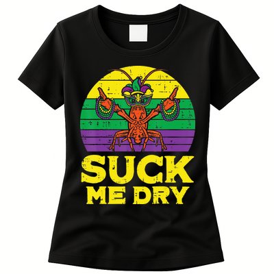 Suck Me Dry Crawfish Retro Mardi Gras Womens T-Shirt