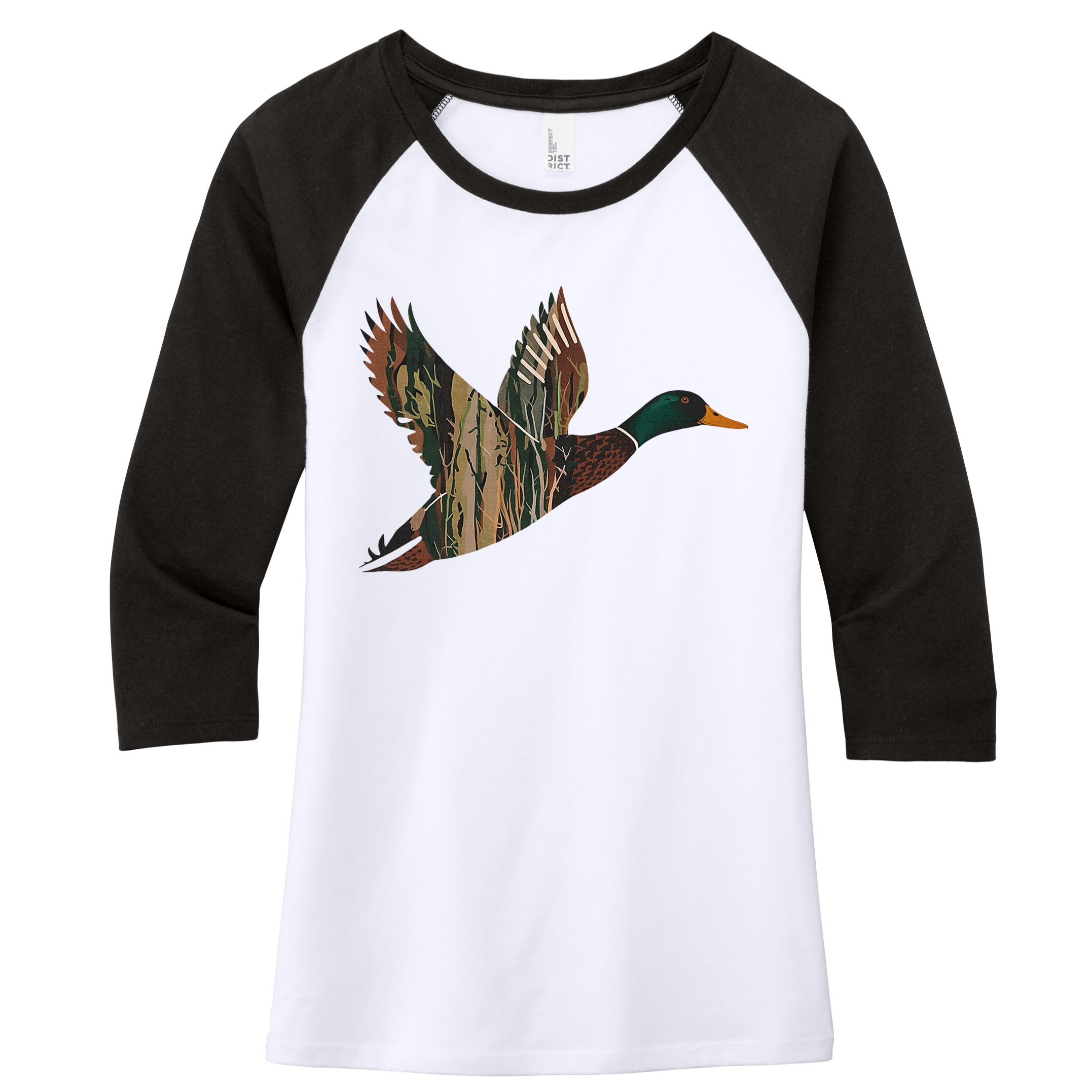 Sitka Mallard Dux Waterfowl Hunting Gear Duck Camo Women's Tri-Blend 3/4-Sleeve Raglan Shirt