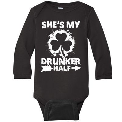 She's My Drunker Half Shamrock St Patricks Day Drinking Baby Long Sleeve Bodysuit