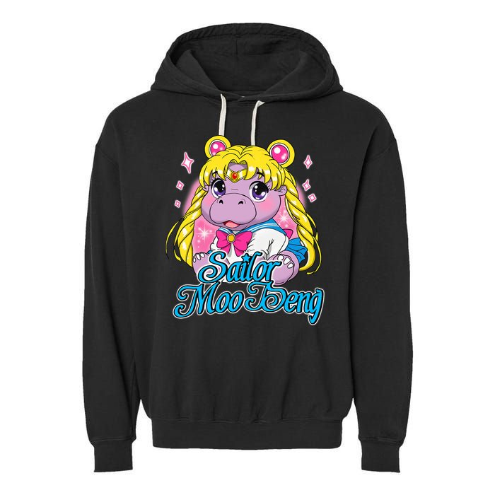 Sailor Moo Deng Funny Hippo Moo Deng Cute Garment-Dyed Fleece Hoodie