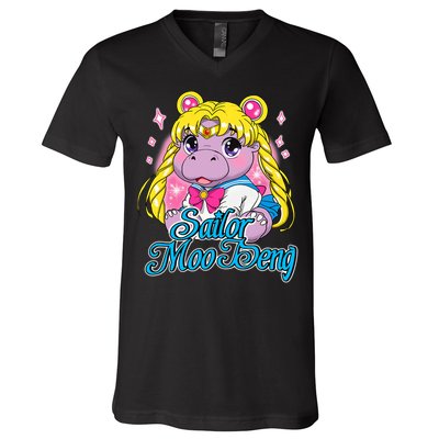 Sailor Moo Deng Funny Hippo Moo Deng Cute V-Neck T-Shirt