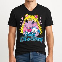 Sailor Moo Deng Funny Hippo Moo Deng Cute V-Neck T-Shirt