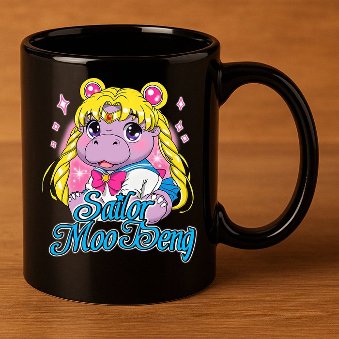 Sailor Moo Deng Funny Hippo Moo Deng Cute 11oz C Handle Ceramic Mug