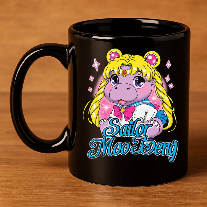 Sailor Moo Deng Funny Hippo Moo Deng Cute 11oz C Handle Ceramic Mug