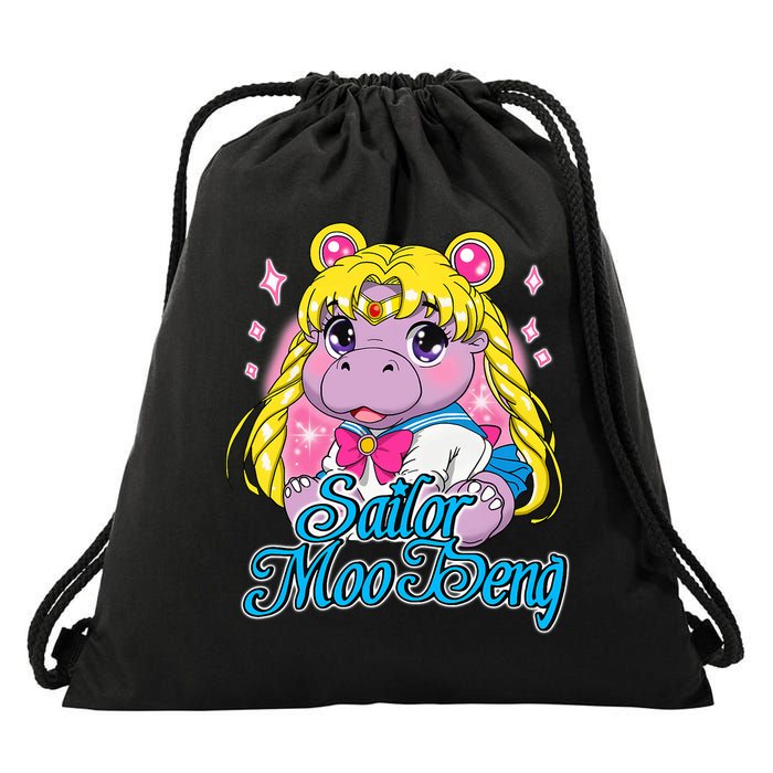 Sailor Moo Deng Funny Hippo Moo Deng Cute Drawstring Bag