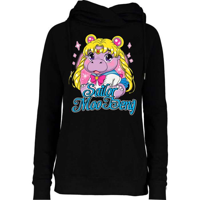Sailor Moo Deng Funny Hippo Moo Deng Cute Womens Funnel Neck Pullover Hood