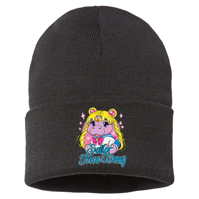 Sailor Moo Deng Funny Hippo Moo Deng Cute Sustainable Knit Beanie