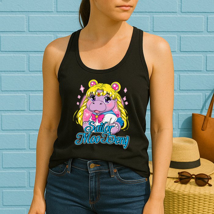 Sailor Moo Deng Funny Hippo Moo Deng Cute Womens Tank Top