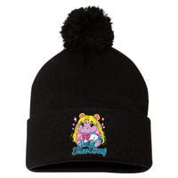 Sailor Moo Deng Funny Hippo Moo Deng Cute Pom Pom 12in Knit Beanie