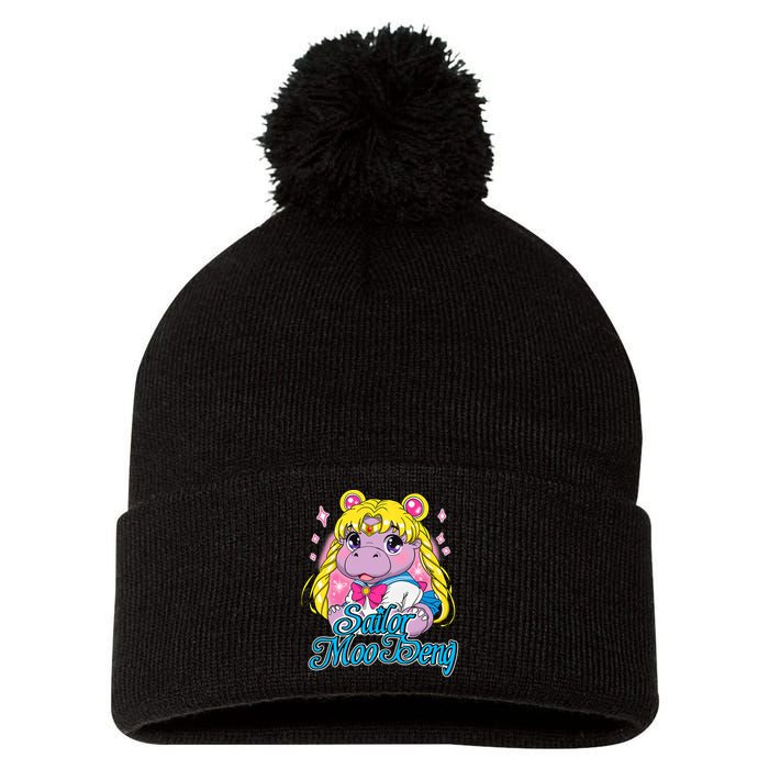Sailor Moo Deng Funny Hippo Moo Deng Cute Pom Pom 12in Knit Beanie