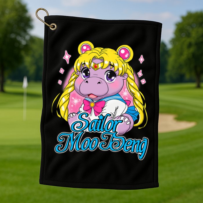 Sailor Moo Deng Funny Hippo Moo Deng Cute Golf Towel