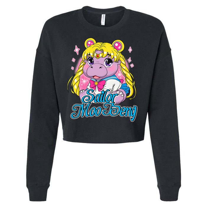 Sailor Moo Deng Funny Hippo Moo Deng Cute Cropped Pullover Crew