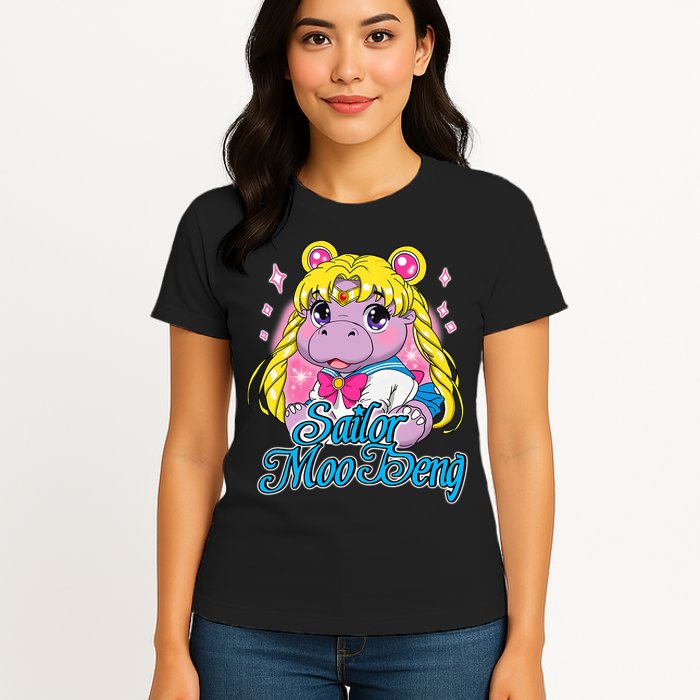 Sailor Moo Deng Funny Hippo Moo Deng Cute Womens T-Shirt