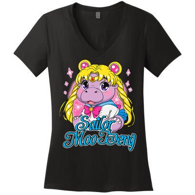 Sailor Moo Deng Funny Hippo Moo Deng Cute Women's V-Neck T-Shirt