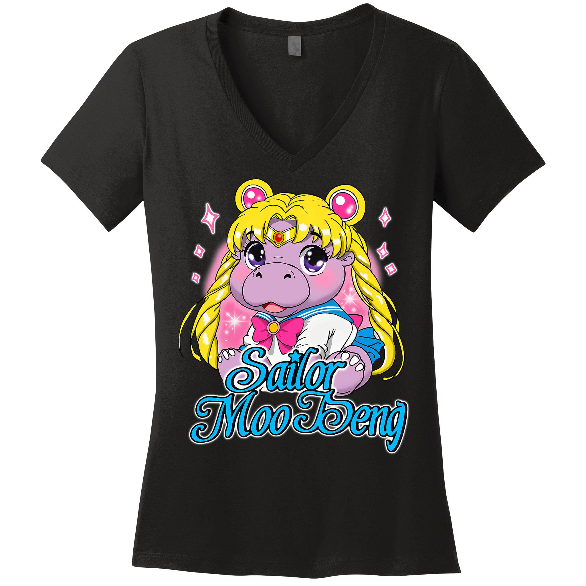 Sailor Moo Deng Funny Hippo Moo Deng Cute Women's V-Neck T-Shirt