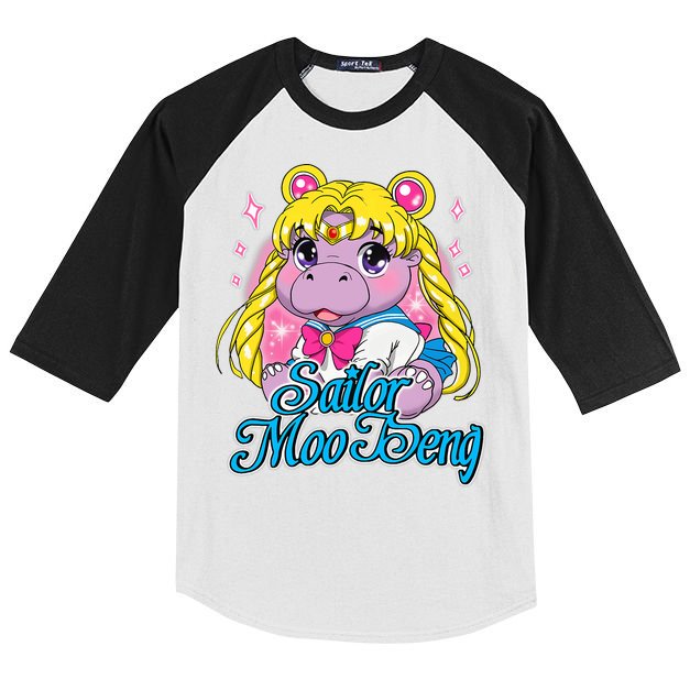 Sailor Moo Deng Funny Hippo Moo Deng Cute Kids Colorblock Raglan Jersey