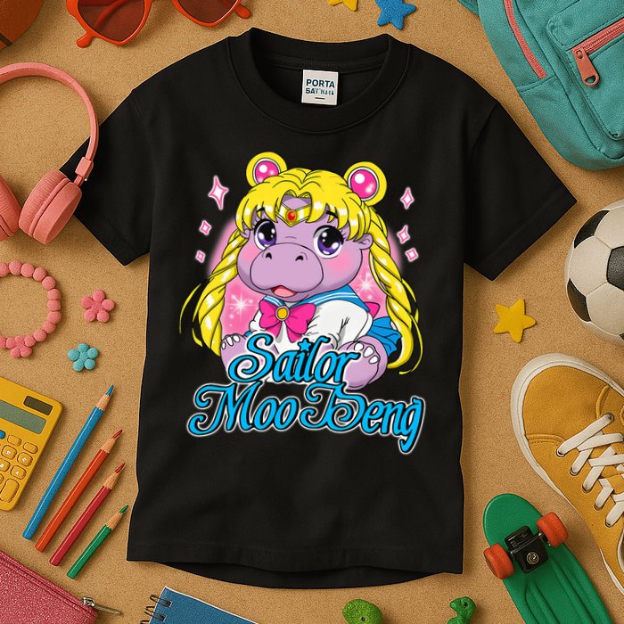 Sailor Moo Deng Funny Hippo Moo Deng Cute Kids T-Shirt