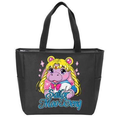 Sailor Moo Deng Funny Hippo Moo Deng Cute Zip Tote Bag