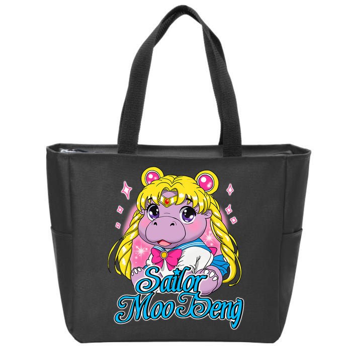 Sailor Moo Deng Funny Hippo Moo Deng Cute Zip Tote Bag