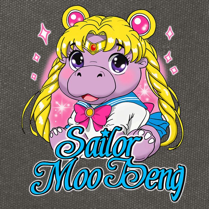 Sailor Moo Deng Funny Hippo Moo Deng Cute Cotton Canvas Backpack