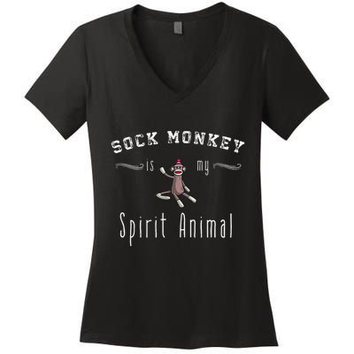 Sock Monkey Design My Spirit Animal Funny Sock Monkey Gifts Women's V-Neck T-Shirt