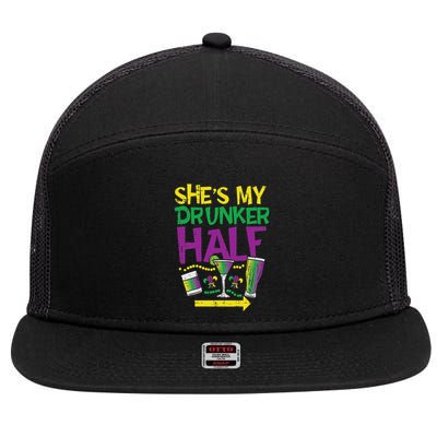 SheS My Drunker Half Matching Couple Boyfriend Mardi Gras 7 Panel Mesh Trucker Snapback Hat